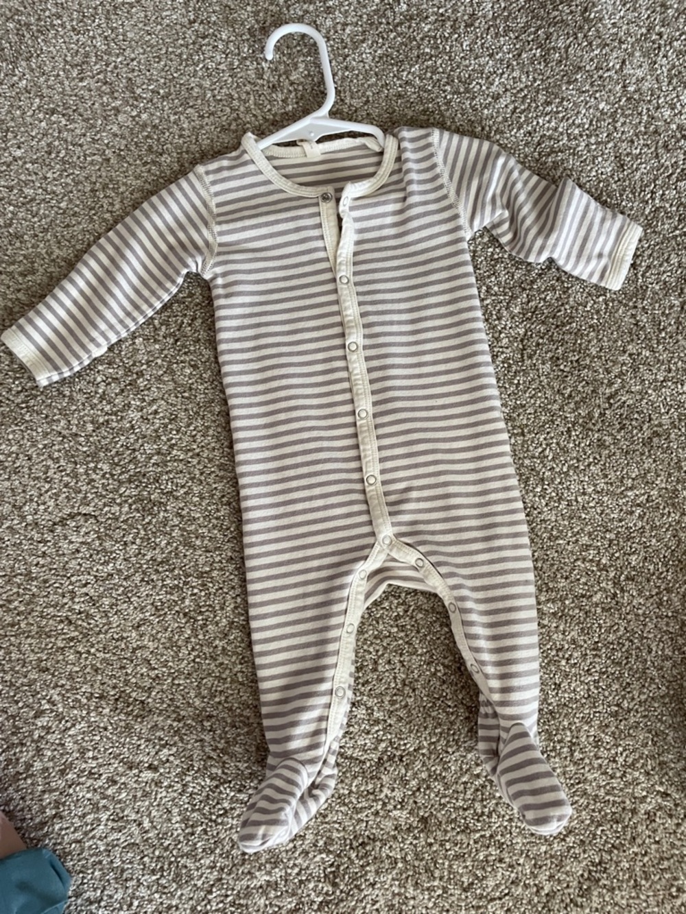 Quincy Mae Gray & Cream Striped Footed One-Piece